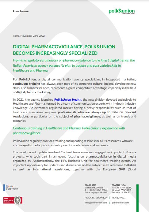 Press Release by Polk&Union about its continuous training in digital pharmacovigilance